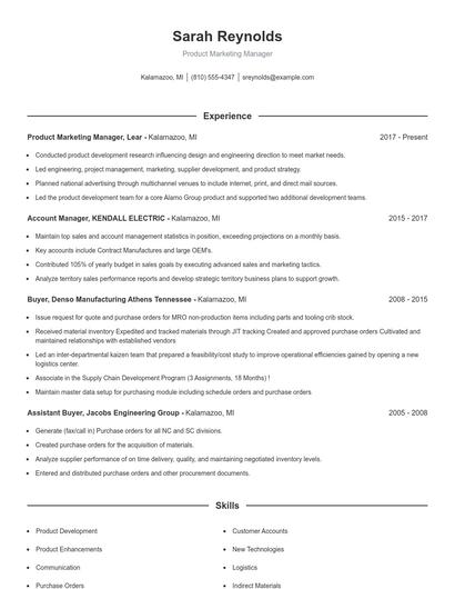 Product Marketing Manager Resume
