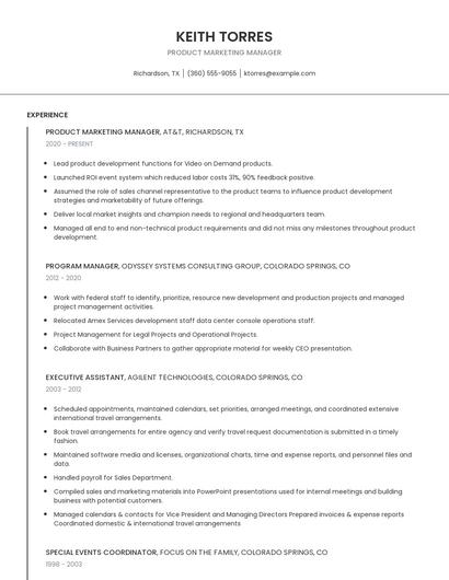 Product Marketing Manager Resume