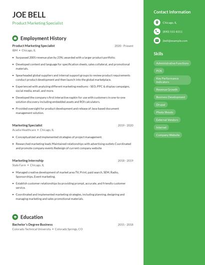 Product Marketing Specialist Resume