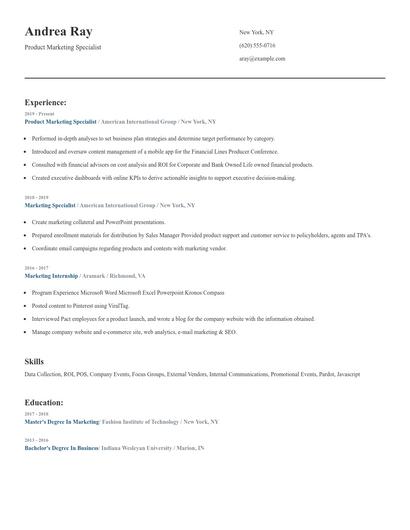 Product Marketing Specialist Resume