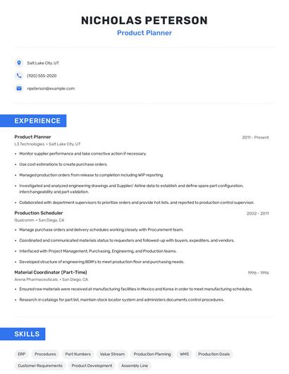 Product Planner Resume