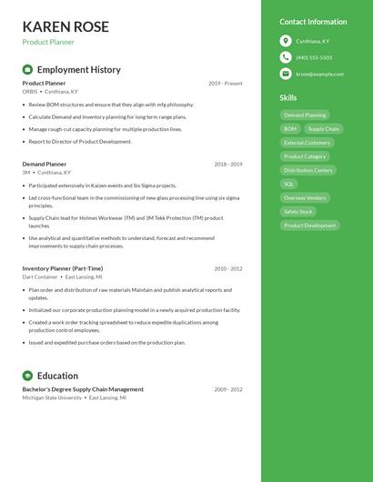 Product Planner Resume