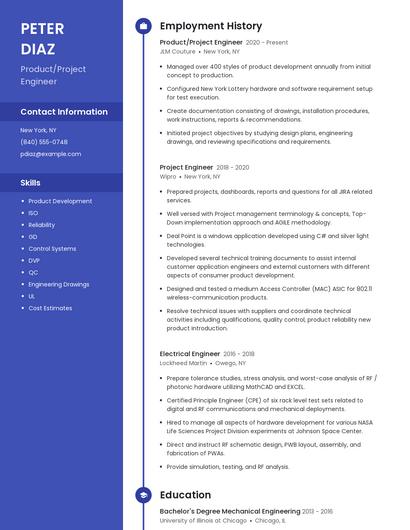 Product/Project Engineer Resume