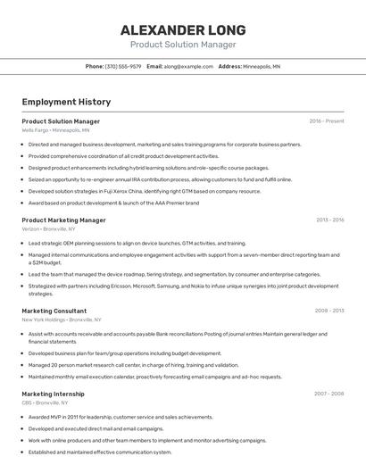 Product Solution Manager Resume