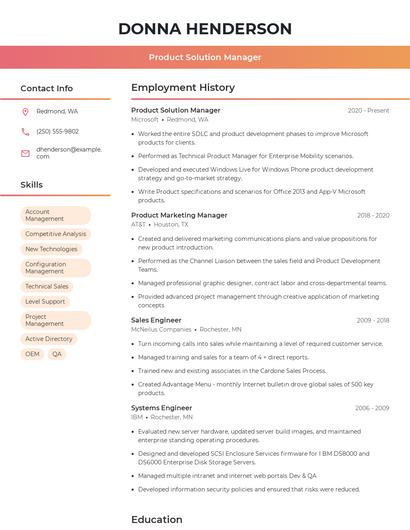 Product Solution Manager Resume