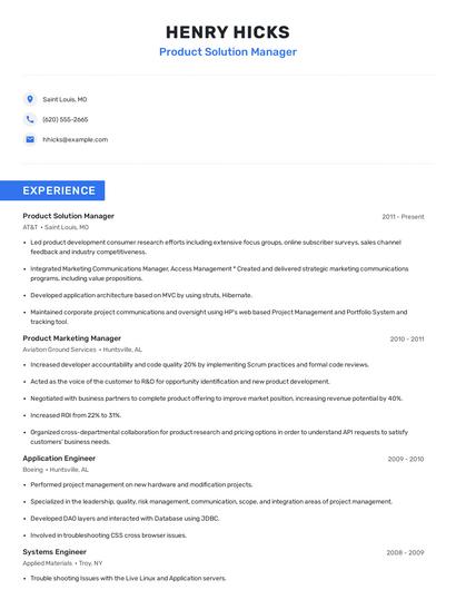 Product Solution Manager Resume