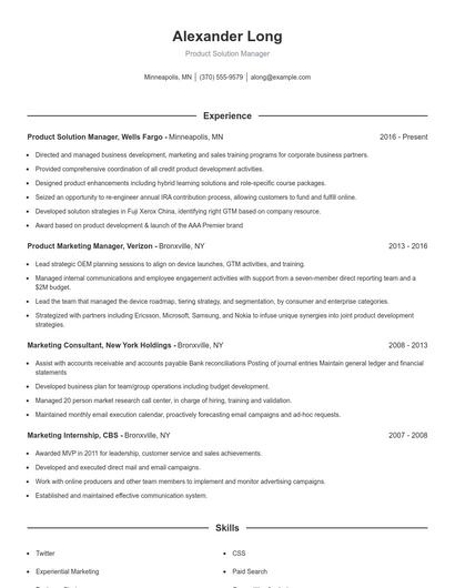 Product Solution Manager Resume