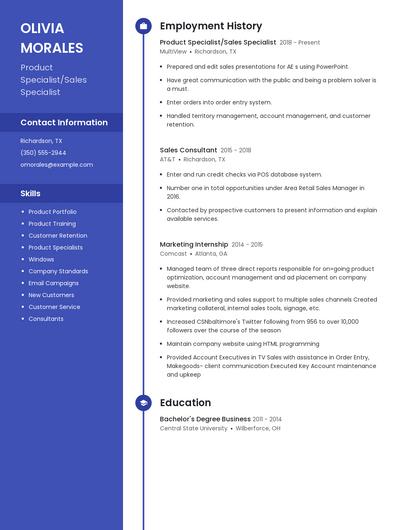 Product Specialist/Sales Specialist Resume