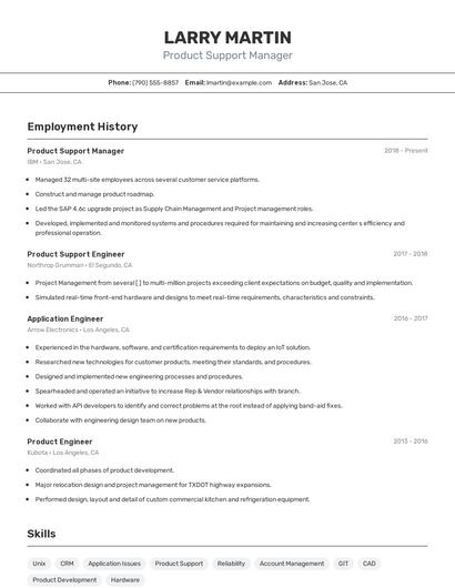 Product Support Manager Resume