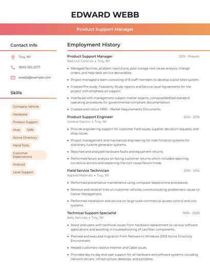 Product Support Manager Resume