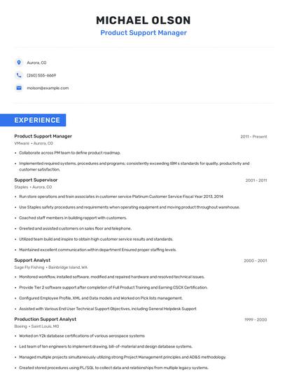 Product Support Manager Resume