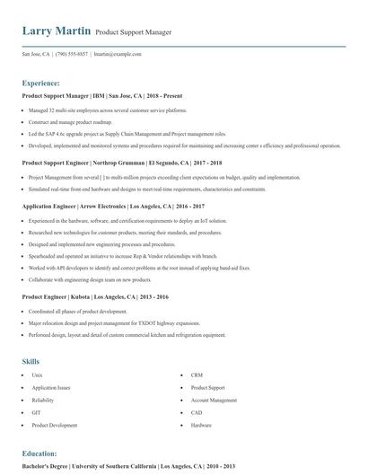 Product Support Manager Resume
