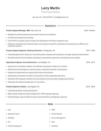 Product Support Manager Resume