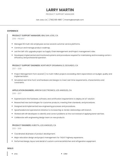 Product Support Manager Resume