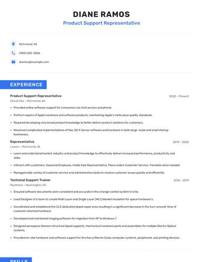 Product Support Representative Resume