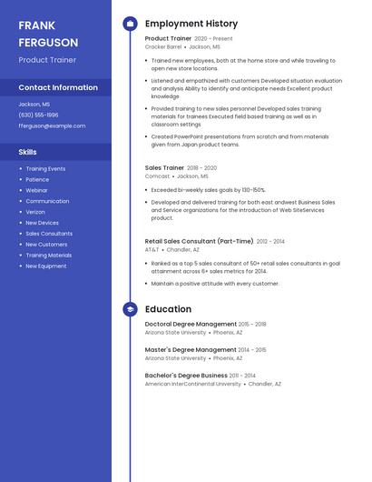 Product Trainer Resume