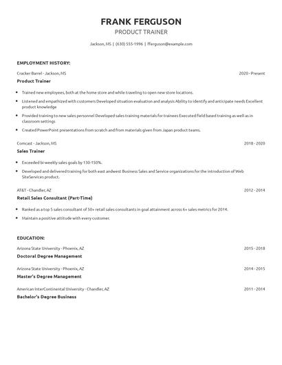Product Trainer Resume