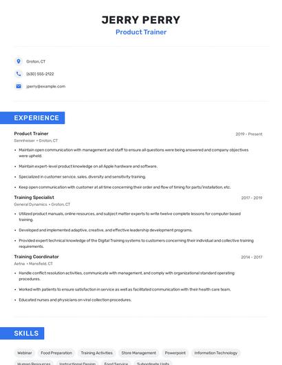 Product Trainer Resume