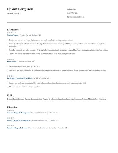 Product Trainer Resume