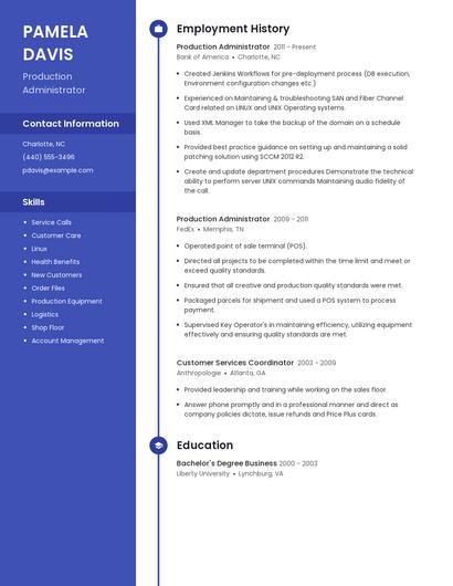 Production Administrator Resume