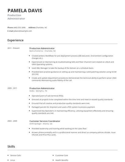 Production Administrator Resume