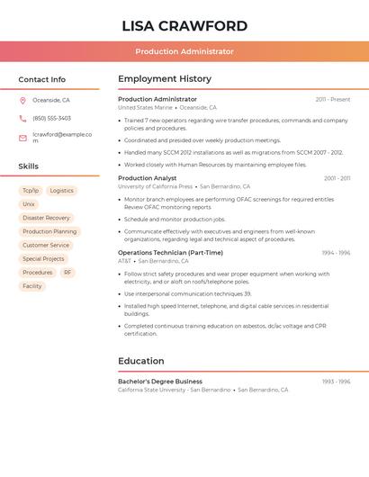 Production Administrator Resume