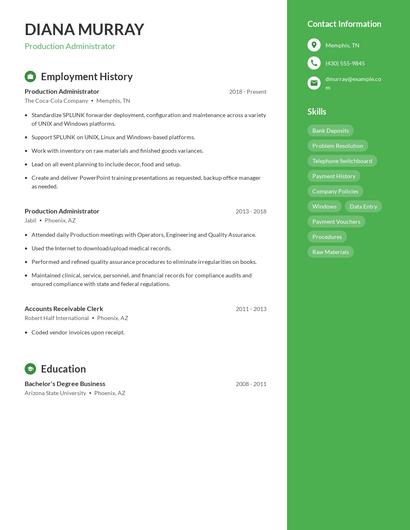 Production Administrator Resume