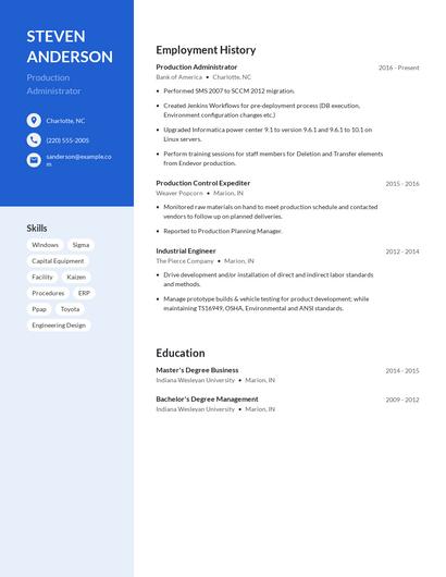 Production Administrator Resume