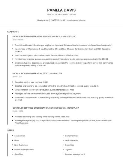Production Administrator Resume