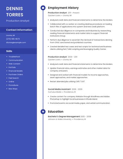 Production Analyst Resume