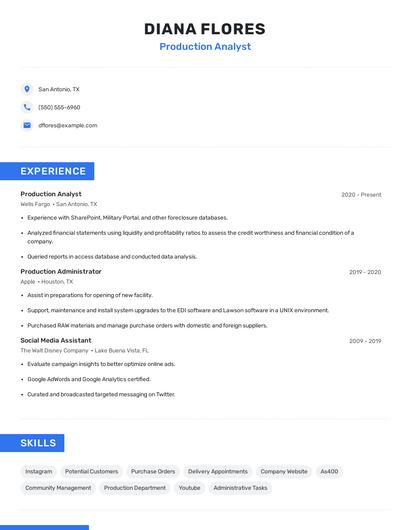 Production Analyst Resume