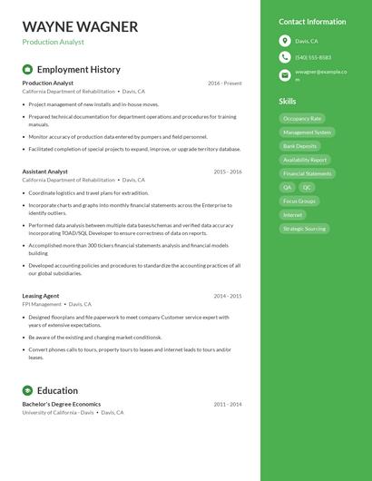 Production Analyst Resume
