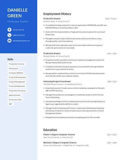 Production Analyst Resume