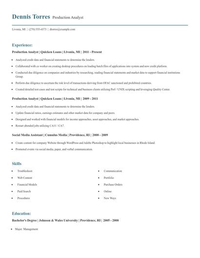 Production Analyst Resume
