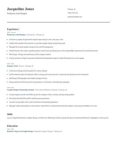 Production Artist/Designer Resume