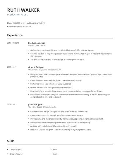 Production Artist Resume