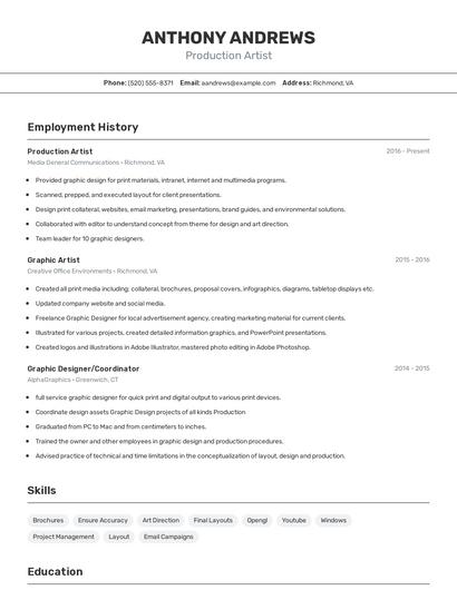 Production Artist Resume