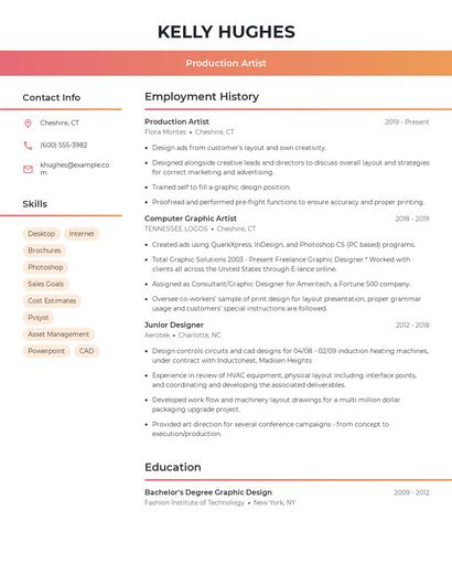 Production Artist Resume