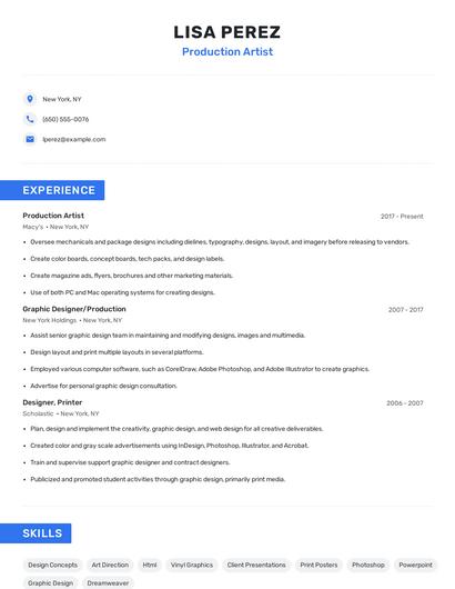 Production Artist Resume