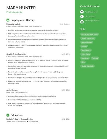 Production Artist Resume
