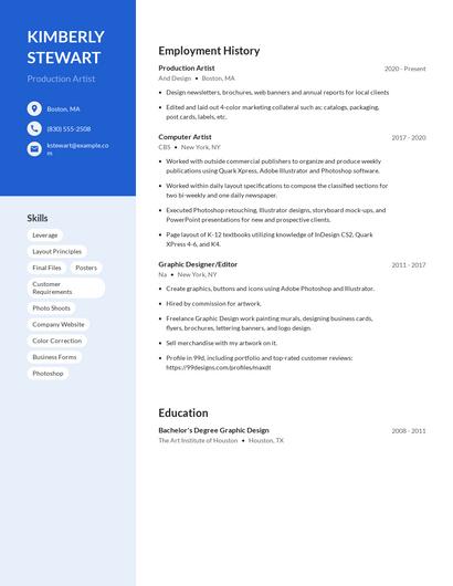 Production Artist Resume