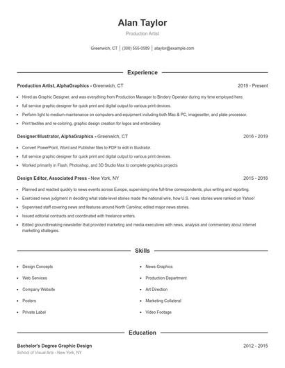 Production Artist Resume