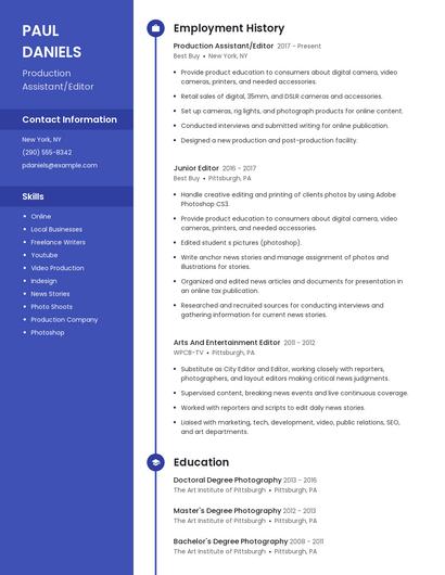 Production Assistant/Editor Resume