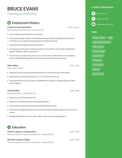 Production Assistant/Editor Resume