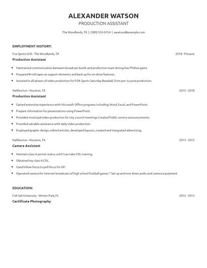 Production Assistant Resume