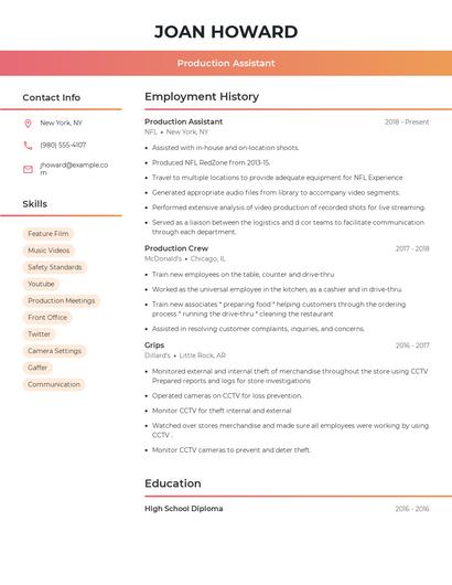 Production Assistant Resume