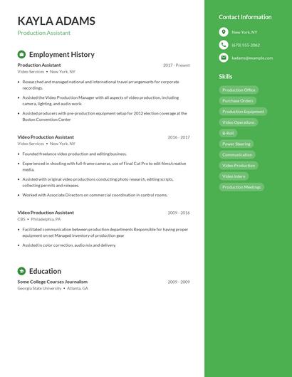 Production Assistant Resume