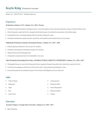 Production Assistant Resume