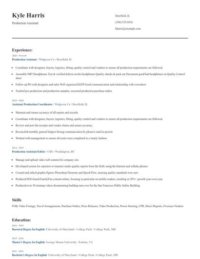 Production Assistant Resume