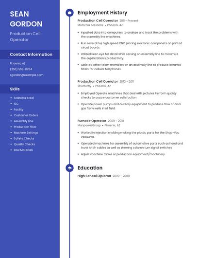 Production Cell Operator Resume